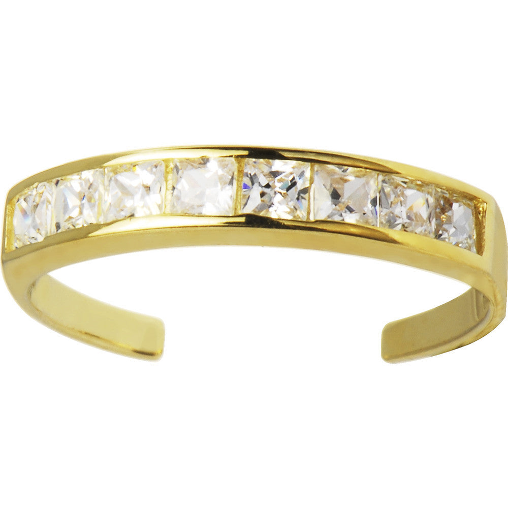 Solid 14kt Yellow Gold Square Cubic Zirconia Toe Ring