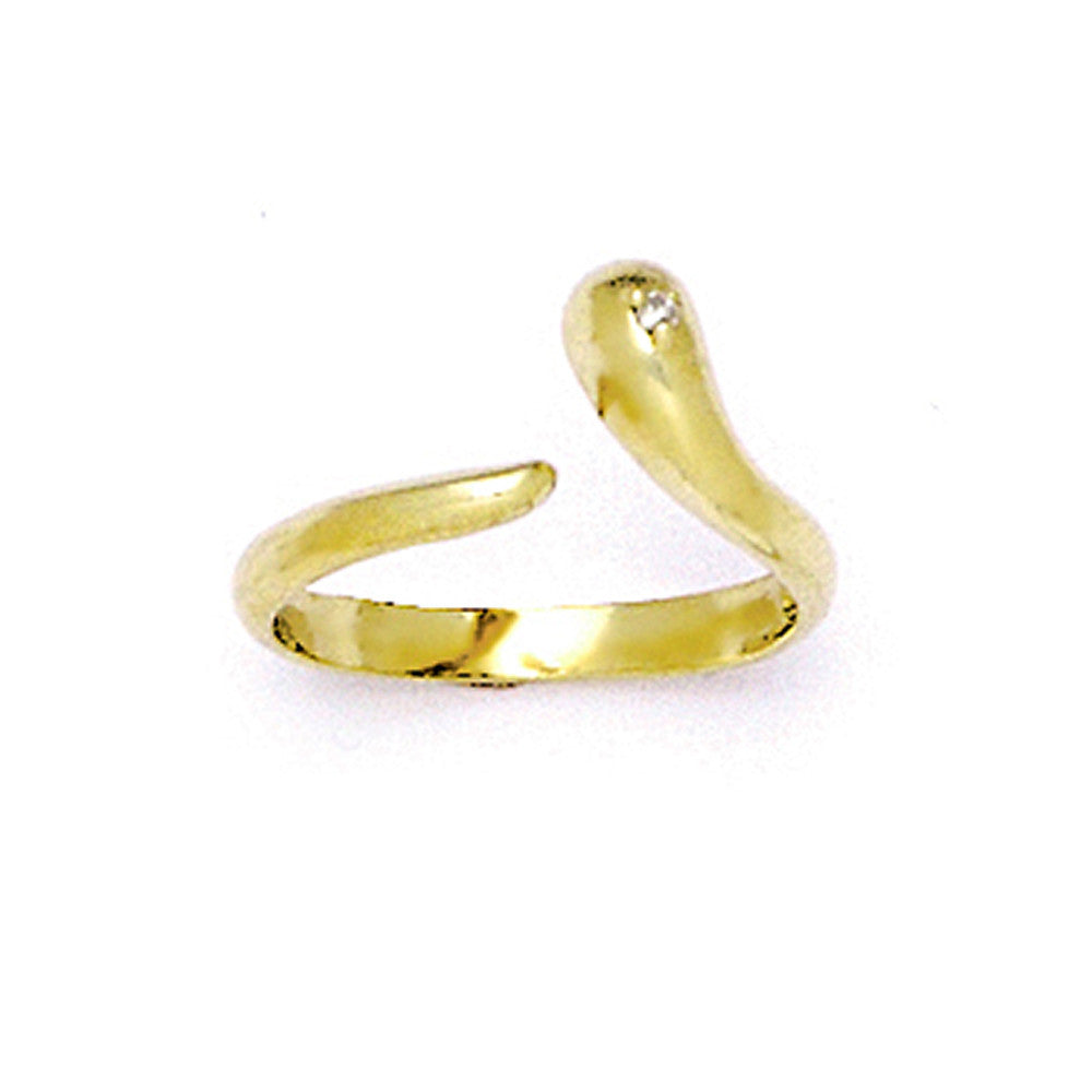 Solid 14kt Yellow Gold Cubic Zirconia Solitaire Flare Toe Ring