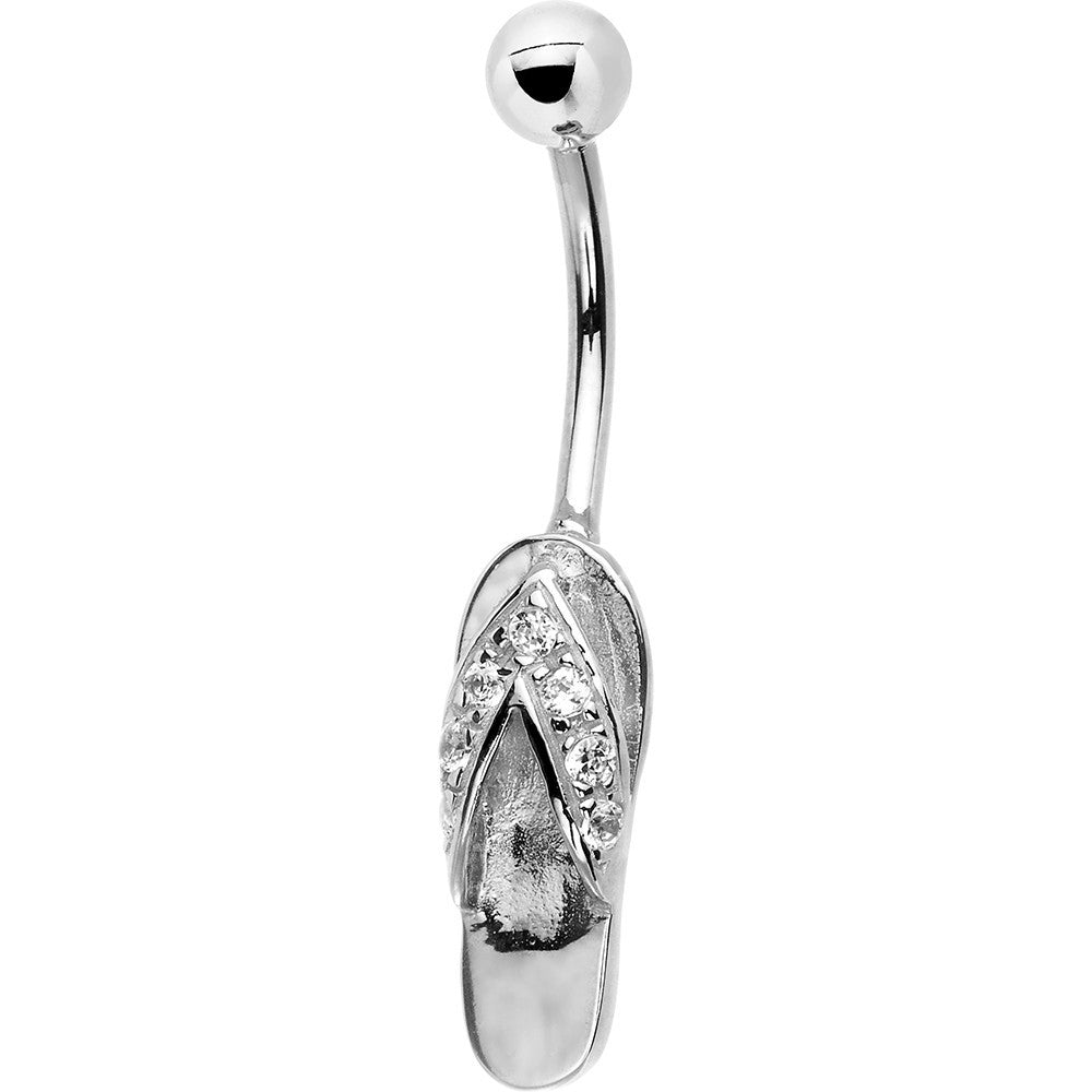 16 Gauge Solid 14kt White Gold Cubic Zirconia Sandal Belly Ring