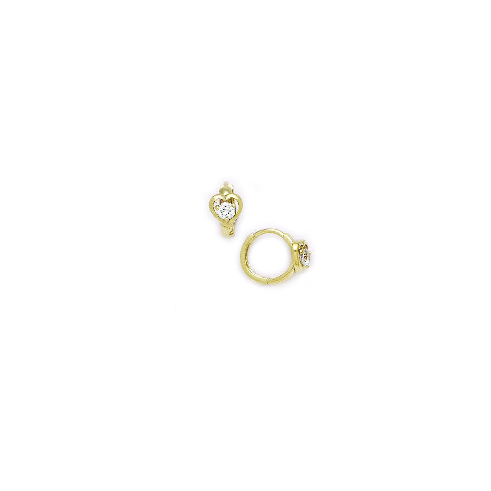 14kt Yellow Gold CZ Heart Huggy Earrings