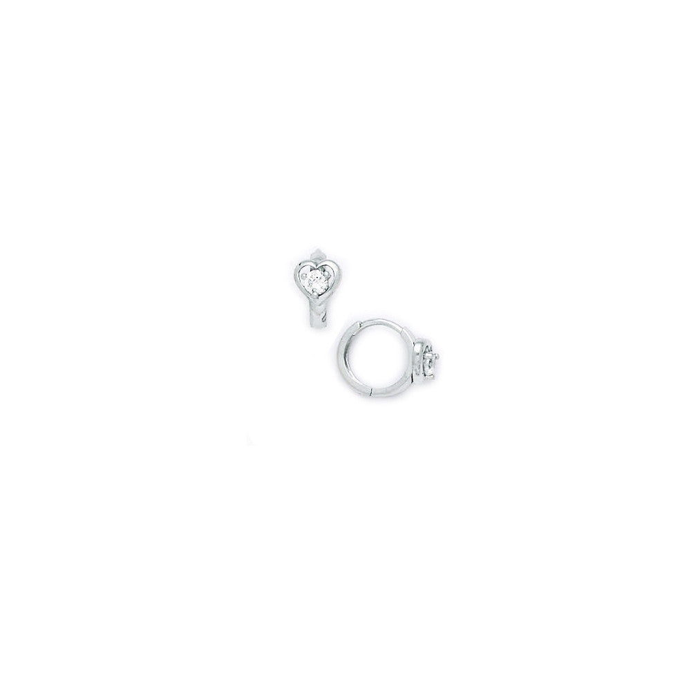 14kt White Gold CZ Heart Huggy Earrings