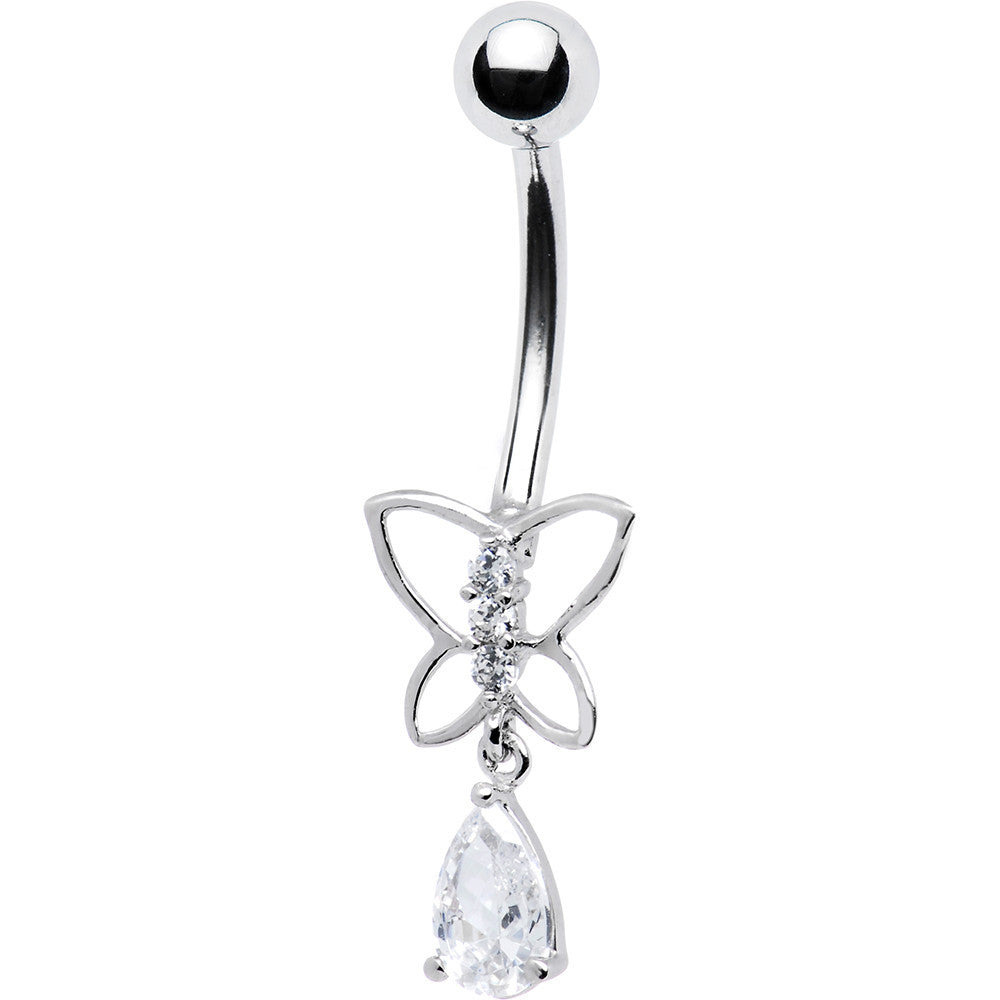 16 Gauge Solid 14kt White Gold Butterfly Teardrop Belly Ring