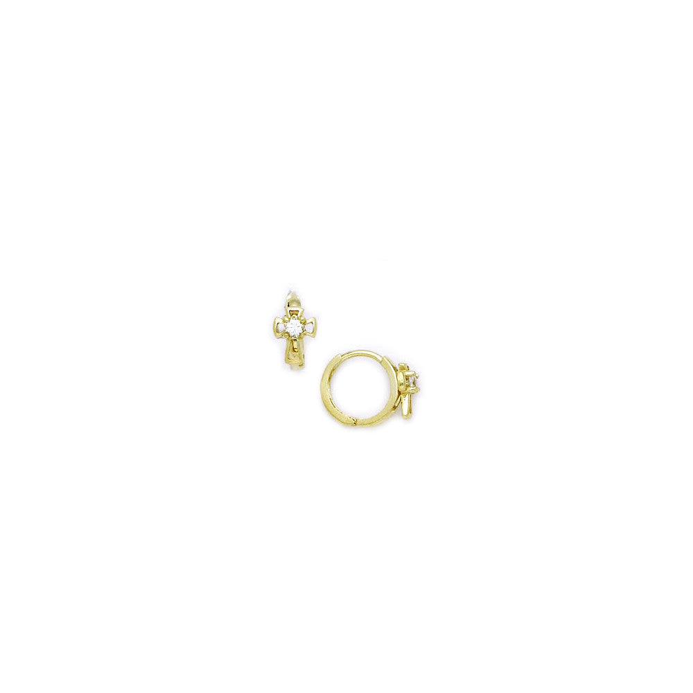 14kt Yellow Gold CZ Cross Huggy Earrings