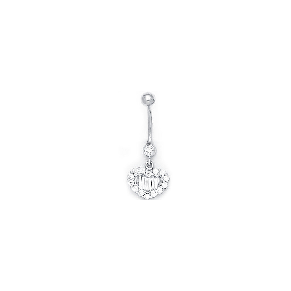 16 Gauge Solid 14kt White Gold Zirconia Noble Heart Belly Ring