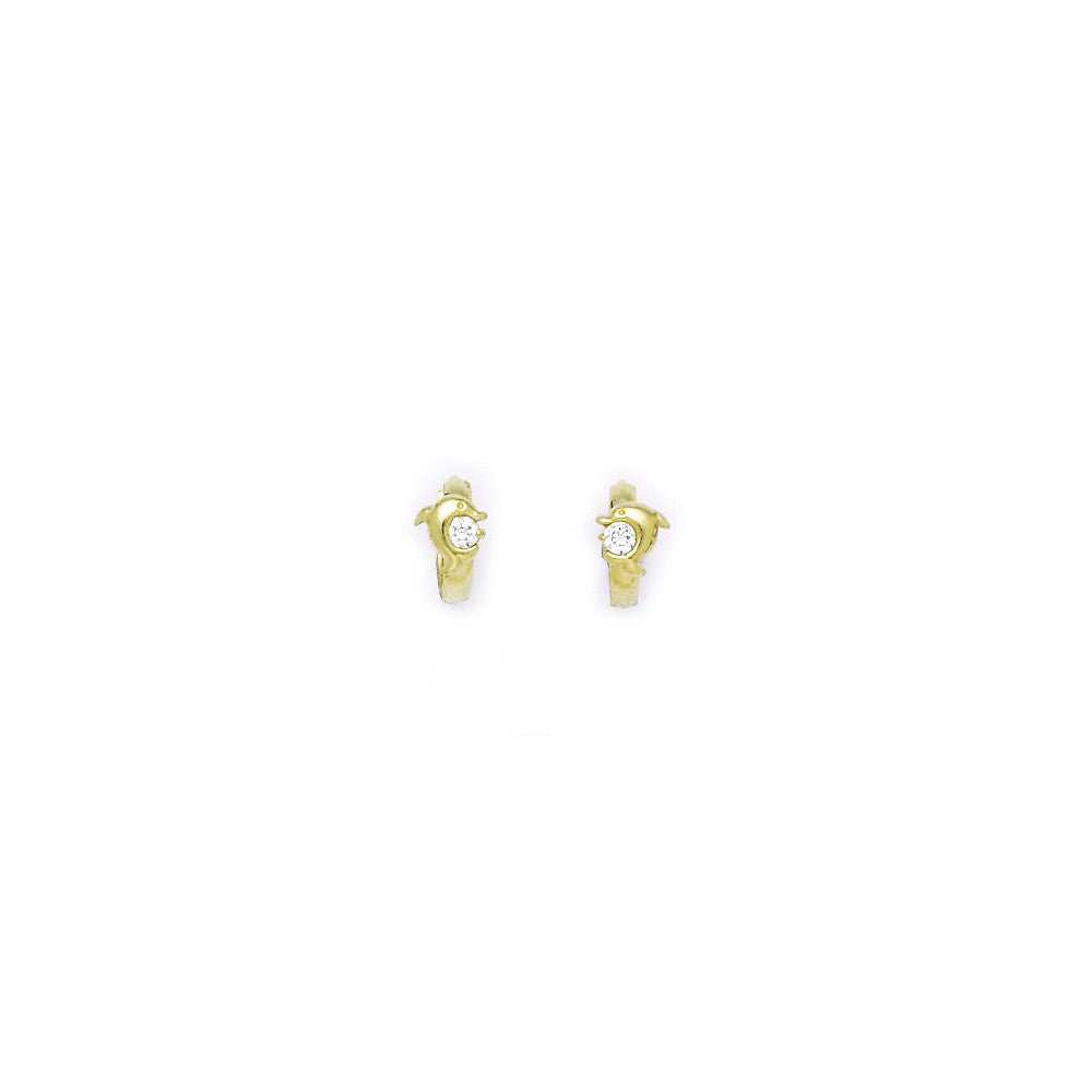 14kt Yellow Gold CZ Dolphin Huggy Earrings