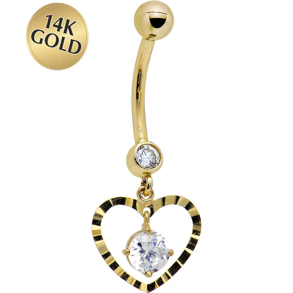 16 Gauge Solid 14kt Yellow Gold Modish Heart Belly Ring