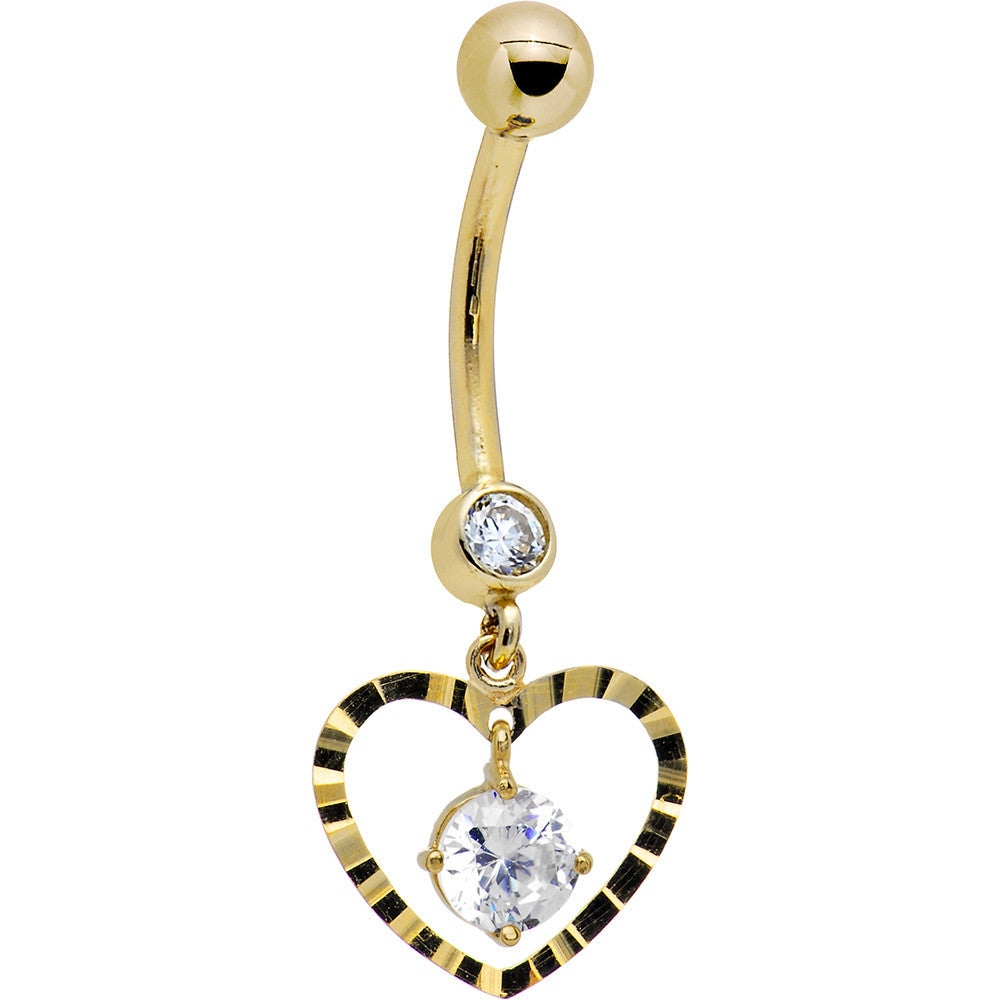 16 Gauge Solid 14kt Yellow Gold Modish Heart Belly Ring