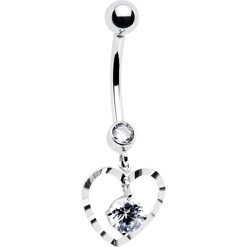 16 Gauge Solid 14kt White Gold Modish Heart Belly Ring