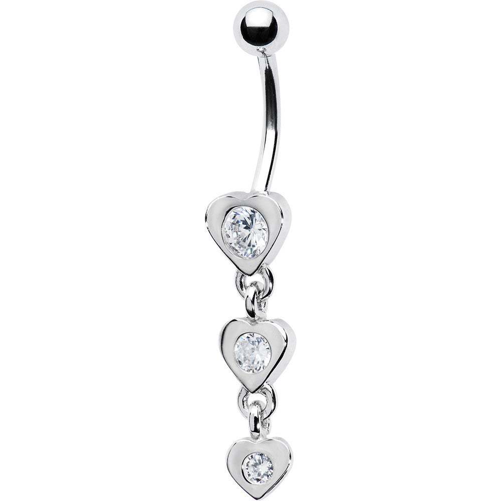 16 Gauge Solid 14kt White Gold Zirconia Heart Drop Belly Ring