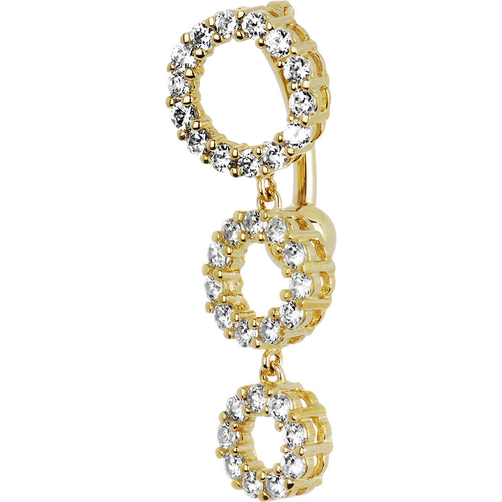 16 Gauge Solid 14kt Yellow Gold Top Mount CZ Circle Belly Ring