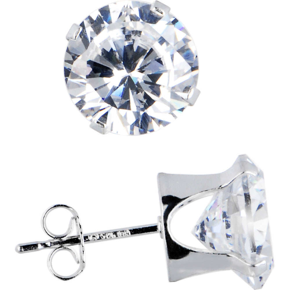 925 Sterling Silver 9mm CZ Round Stud Earrings