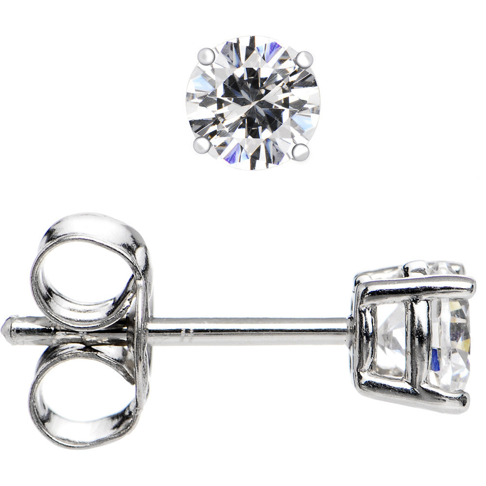 Sterling Silver .23 ct Basket-Set Cubic Zirconia Stud Earrings