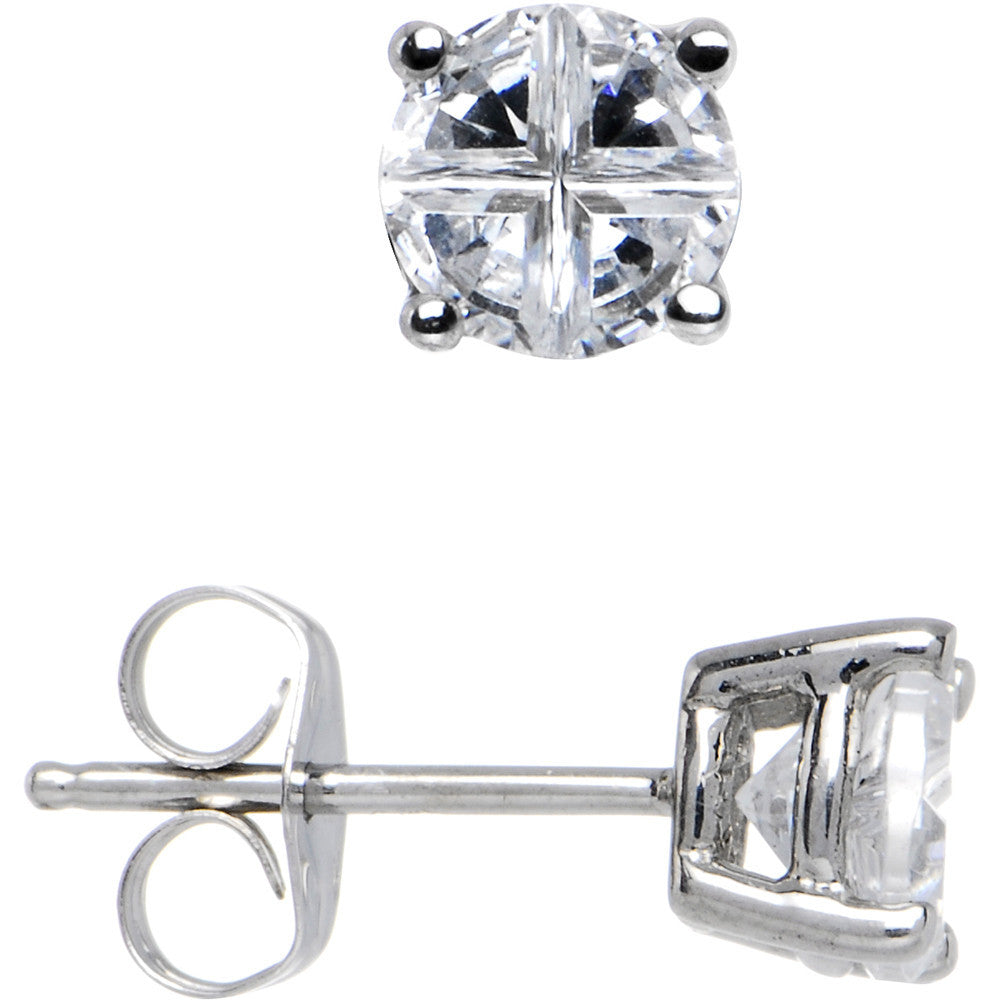 Sterling Silver .47 4-Segment Cubic Zirconia Stud Earrings