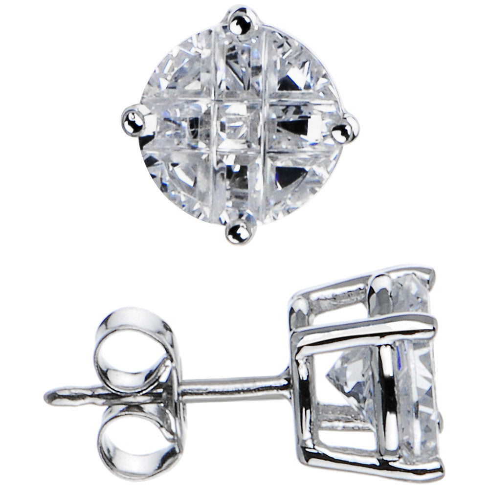 Sterling Silver 1.25 ct 9-Segment Cubic Zirconia Stud Earrings