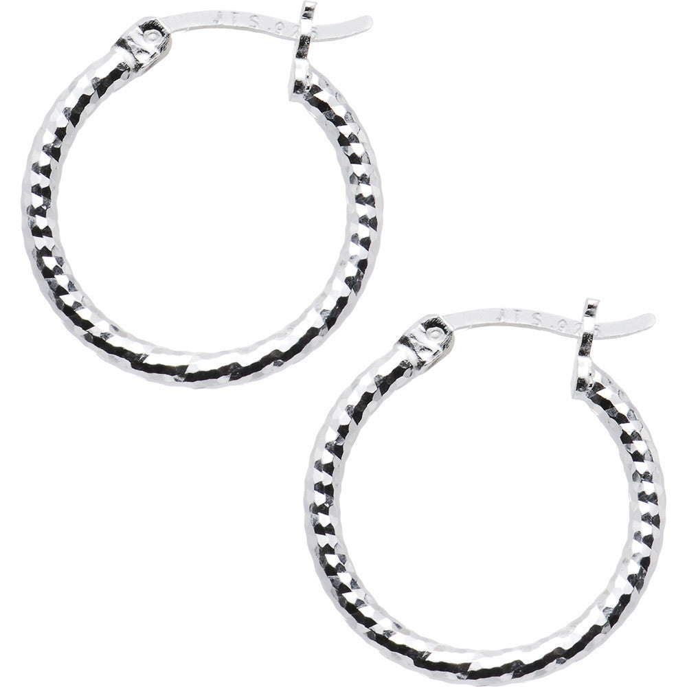 925 Sterling Silver Diamond Cut 18mm Hoop Earrings