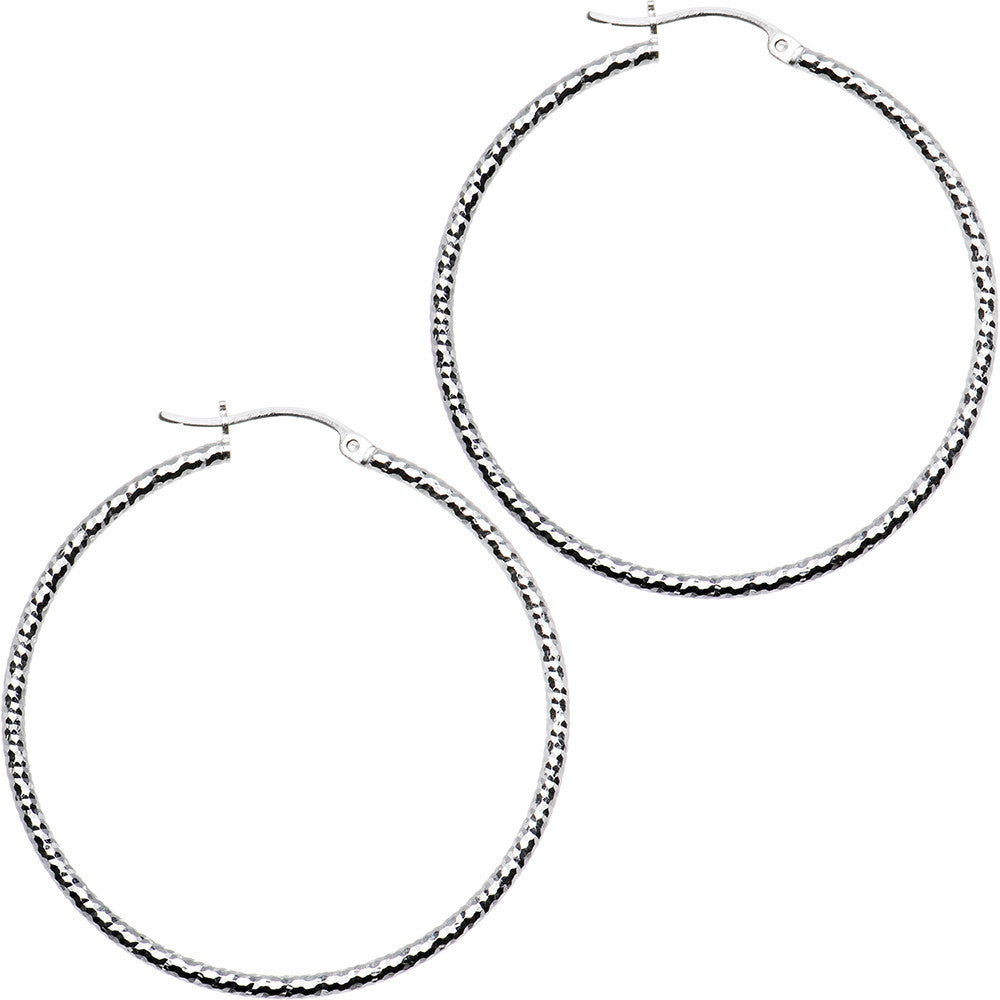 925 Sterling Silver 1 3/4 Inch Diamond Cut Hoop Earrings