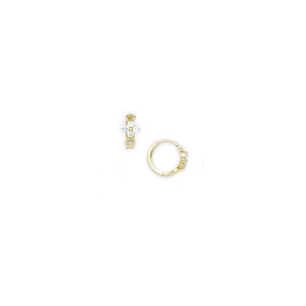 14kt Yellow Gold CZ Flower Huggy Earrings