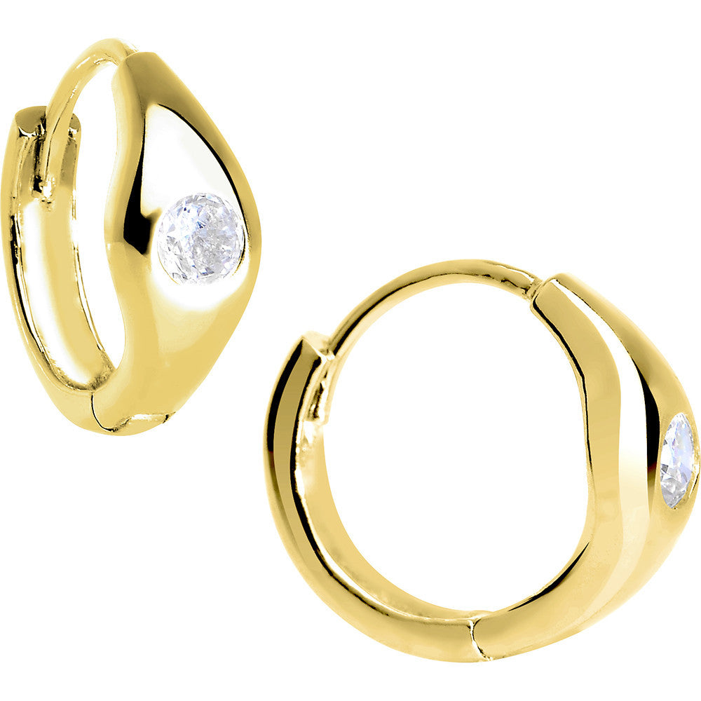 14kt Yellow Gold CZ Solitaire Huggy Earrings