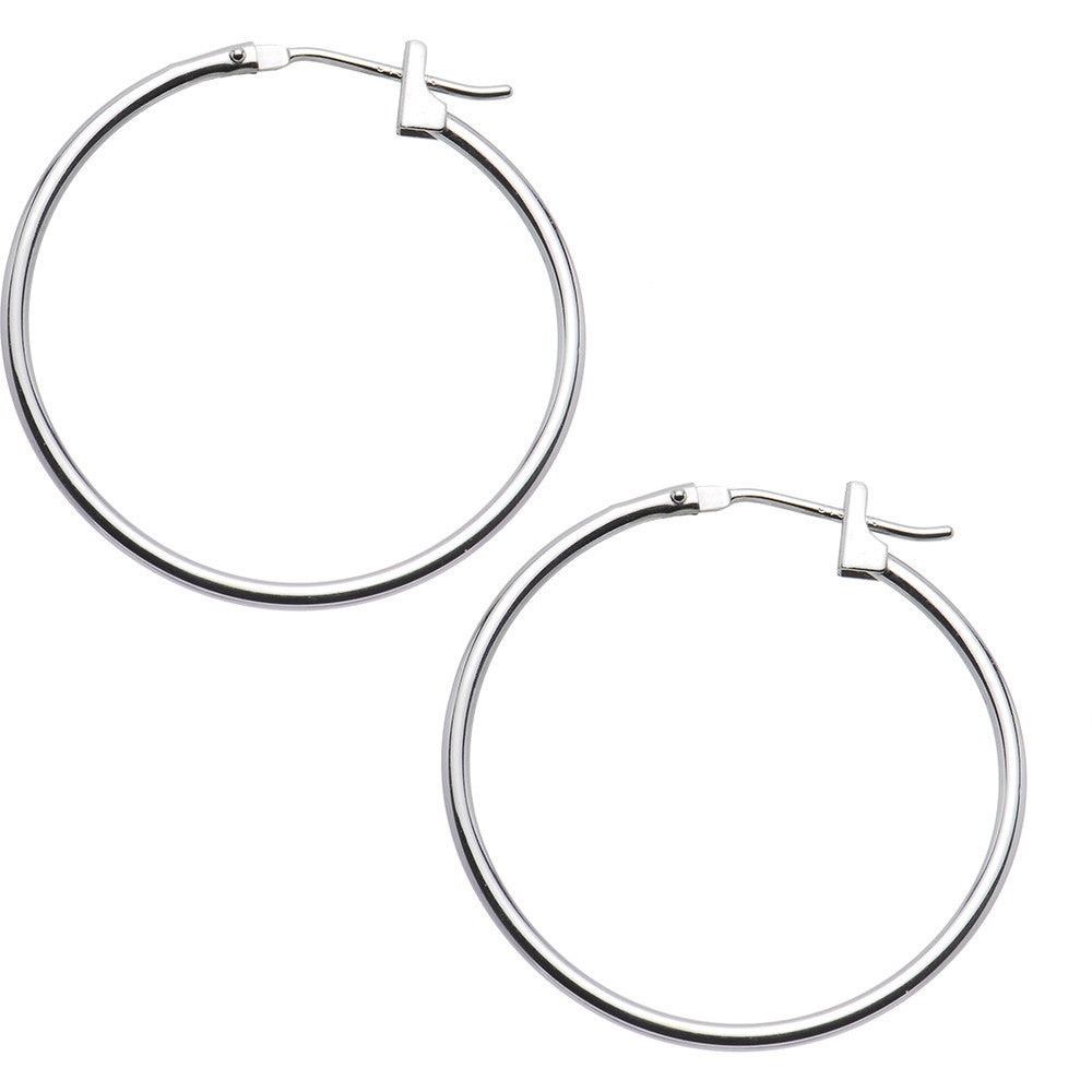 14KT White Gold 1.5mm 1 Inch Hoop Earrings