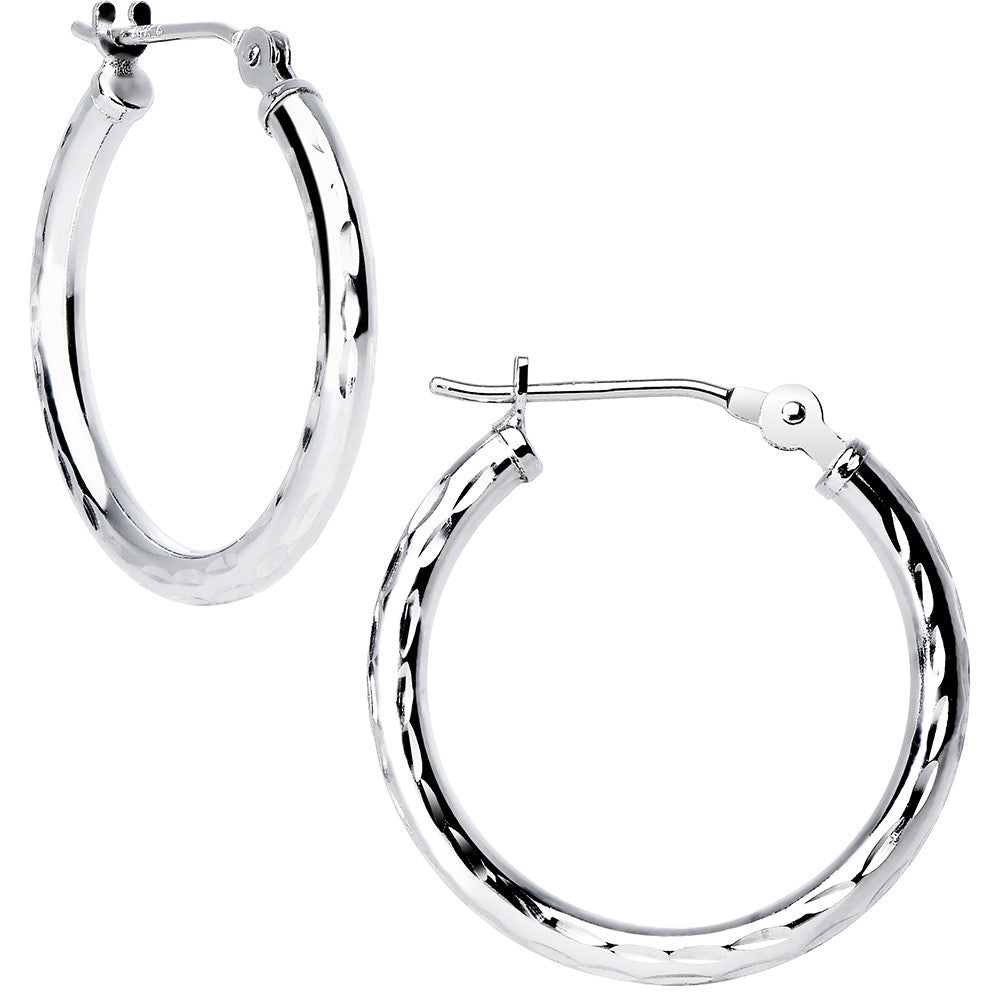 Solid 14KT White Gold 3/4 Inch Twist Pattern Hoop Earrings