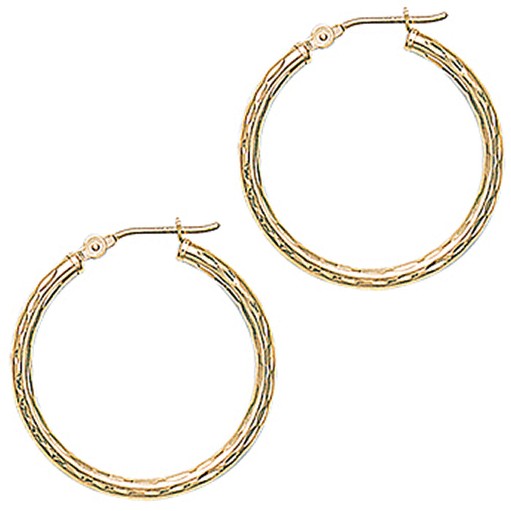 Solid 14KT Yellow Gold 1 Inch Twist Pattern Hoop Earrings