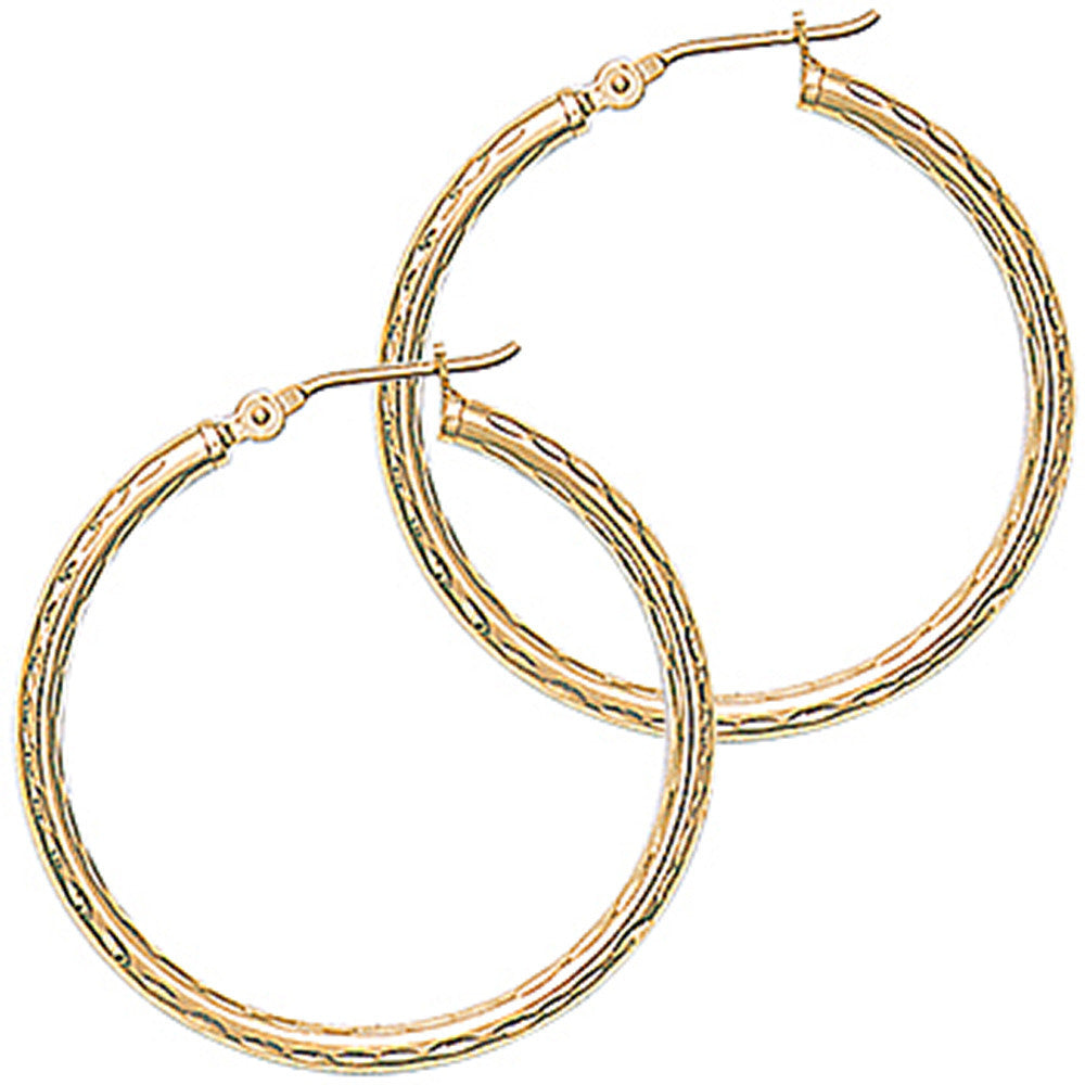 Solid 14KT Yellow Gold 1 1/8 Inch Twist Pattern Hoop Earrings