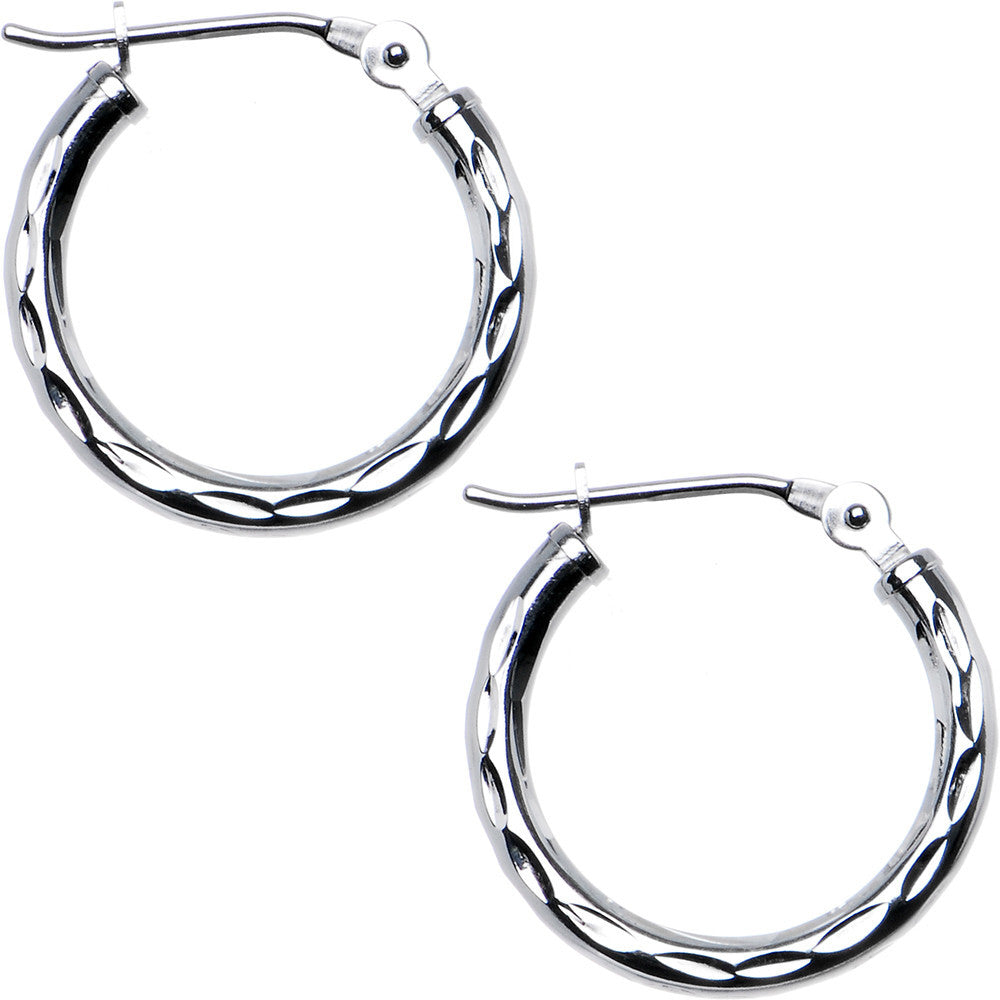 Solid 14KT White Gold 9/16 Inch Twist Pattern Hoop Earrings