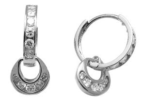 14kt White Gold CZ  Dangle Huggy Earrings