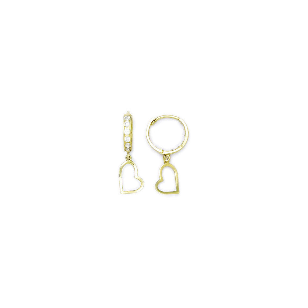 14kt Yellow Gold CZ Hollow Heart Huggy Earrings