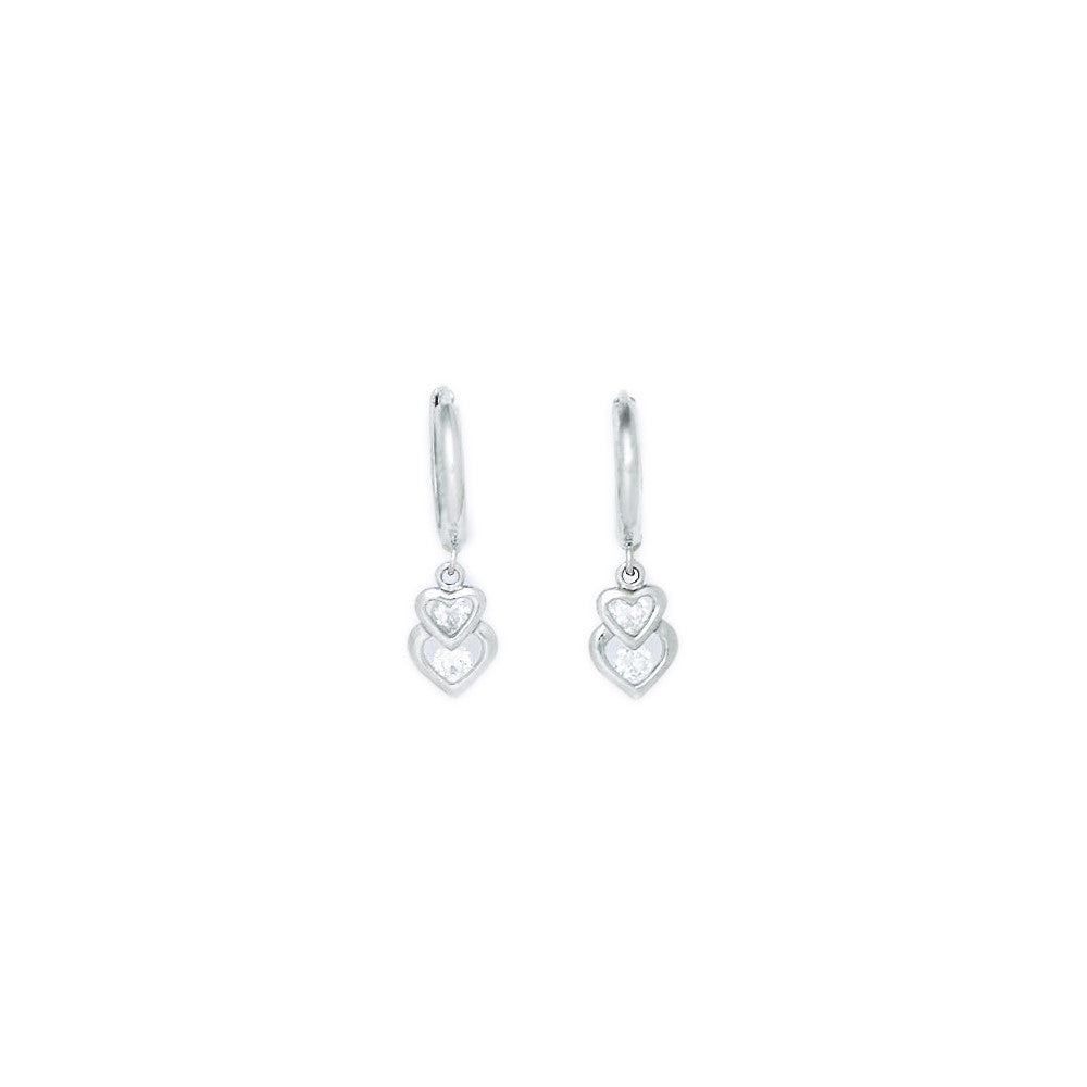 14kt White Gold CZ  Heart Duet Huggy Earrings