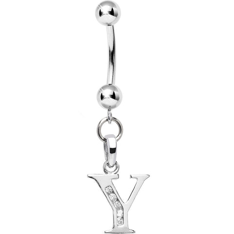 Solid 14kt Yellow Gold CZ Initial Y Belly Ring