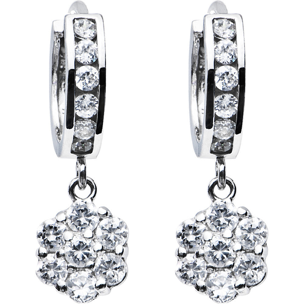 Sterling Silver CZ Flower Huggy Earrings