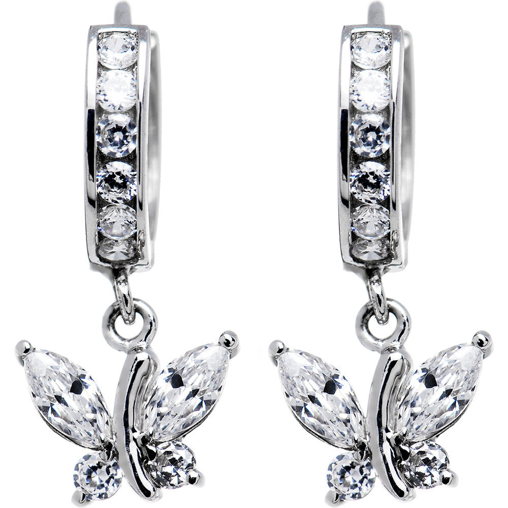 Sterling Silver CZ Butterfly Huggy Earrings