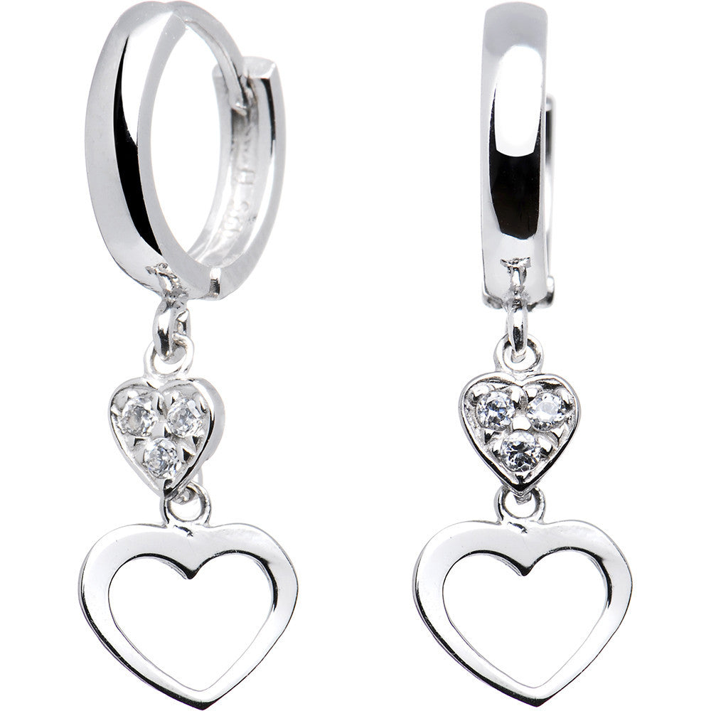 Sterling Silver CZ Dual Heart Huggy Earrings