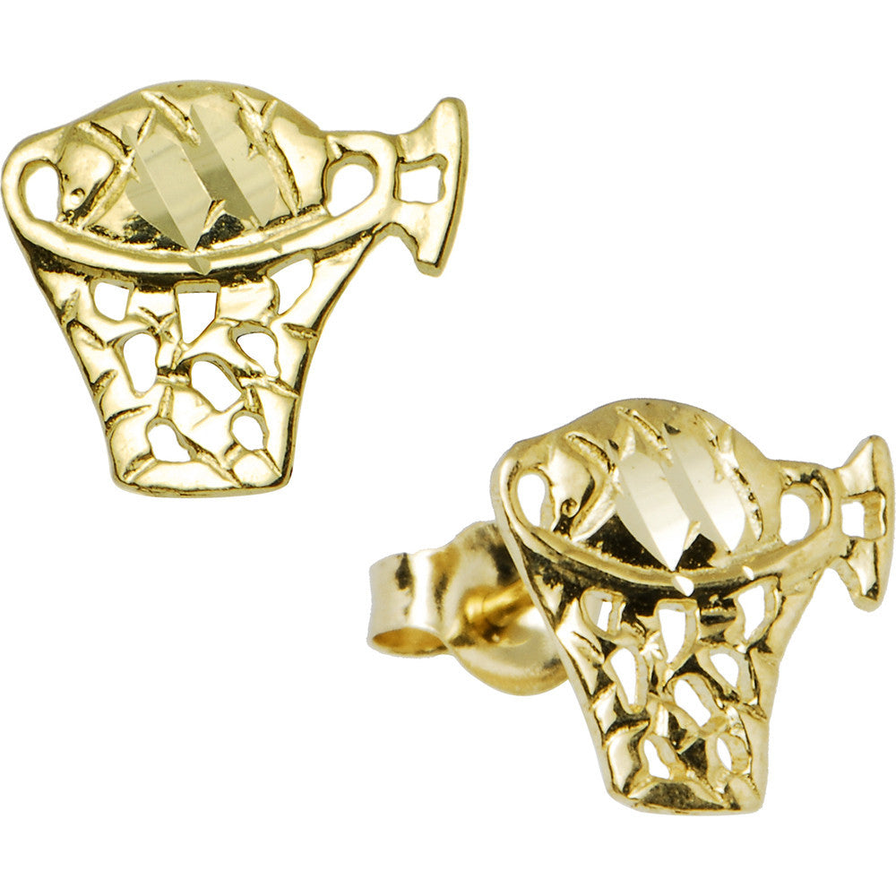 14kt Yellow Gold Hoop Basketball Stud Earrings