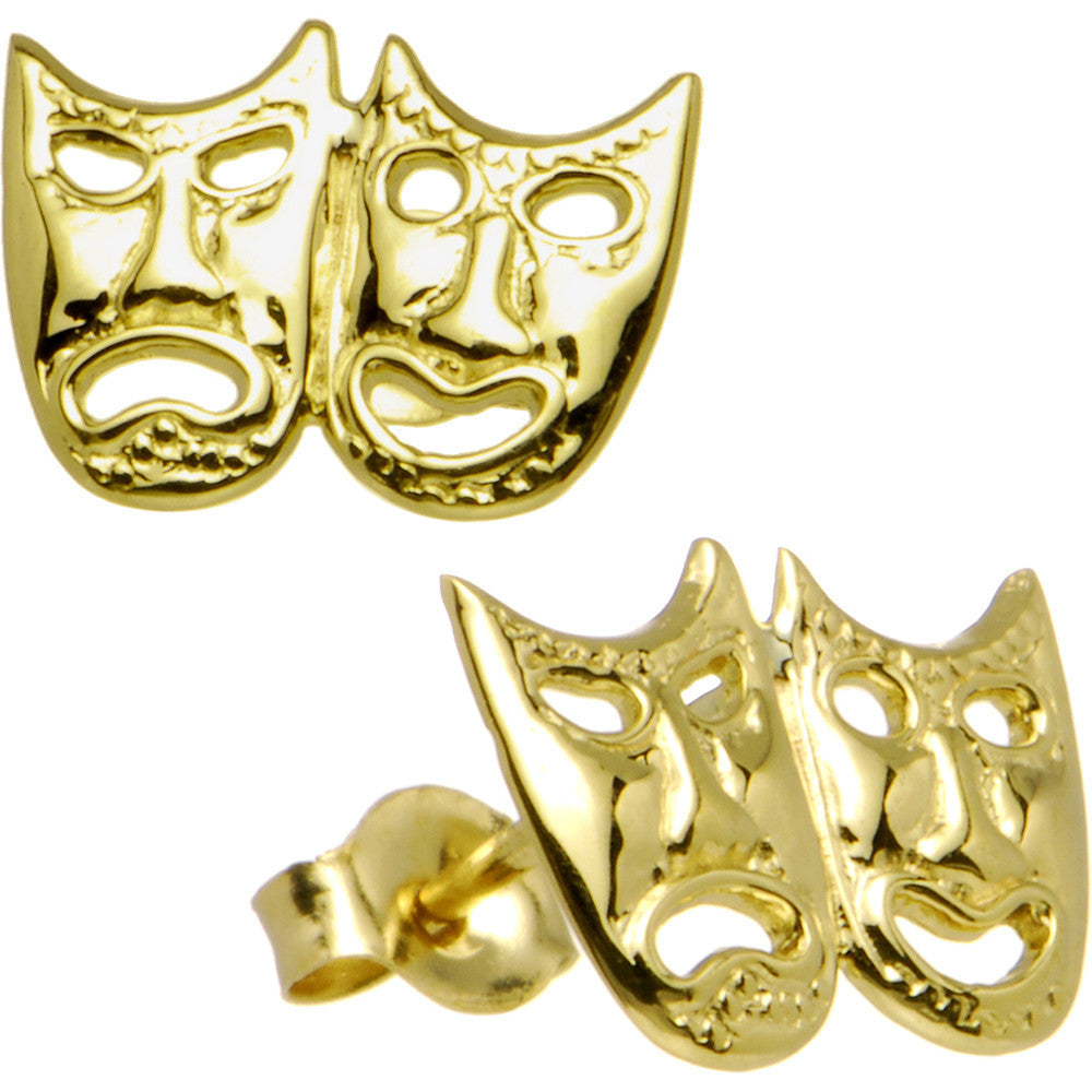 14kt Yellow Gold Drama Theatre Mask Stud Earrings