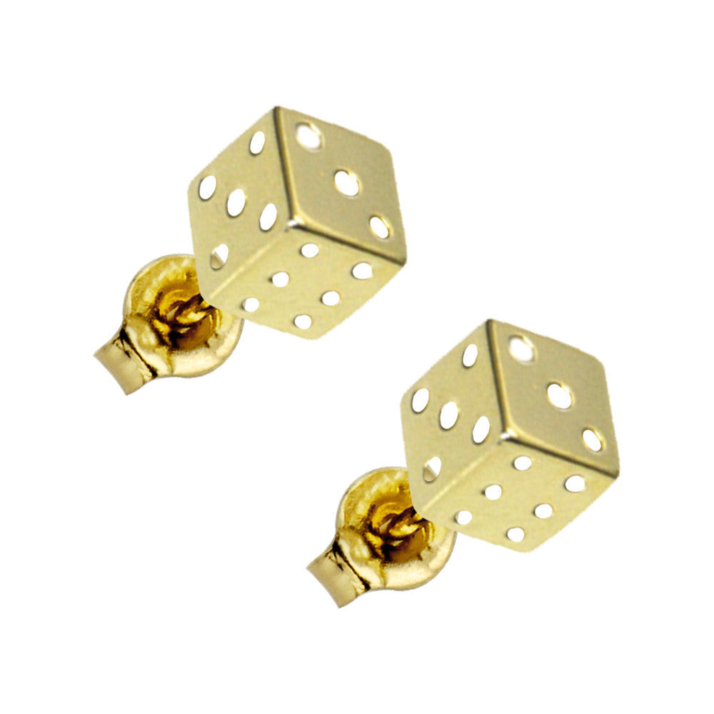 14kt Yellow Gold Flat Dice Stud Earrings