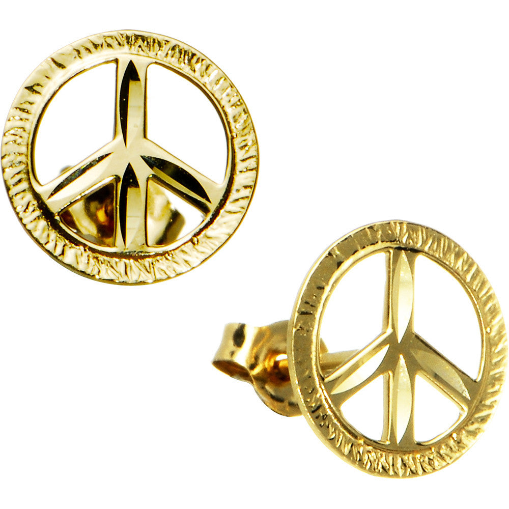 14kt Yellow Gold Peace Sign Stud Earrings