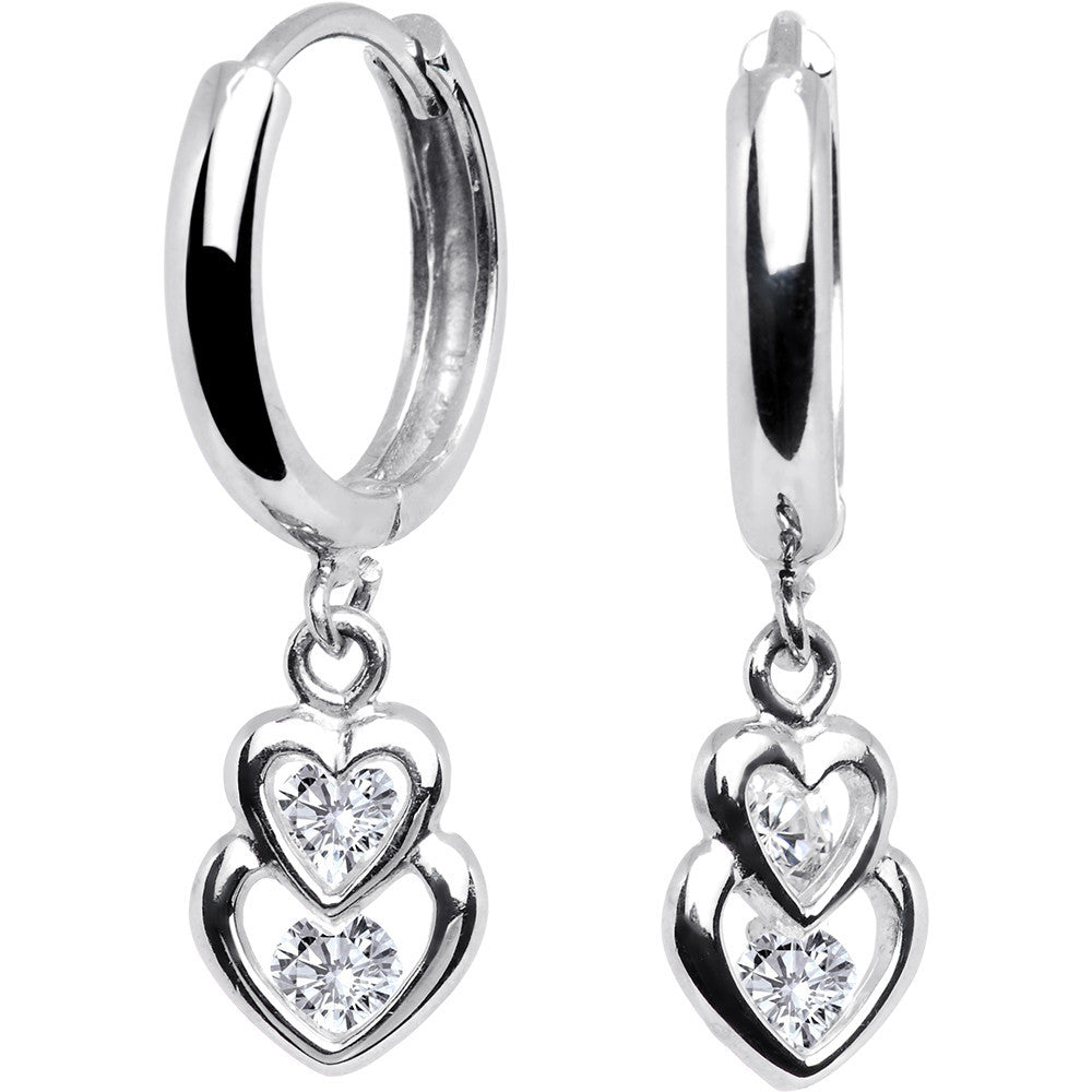 Sterling Silver CZ Heart Duet Huggy Earrings