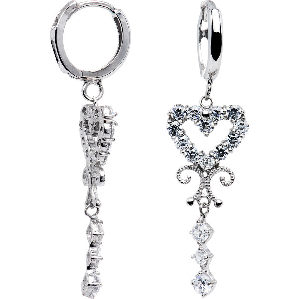 Sterling Silver CZ Heart Drop Huggy Earrings