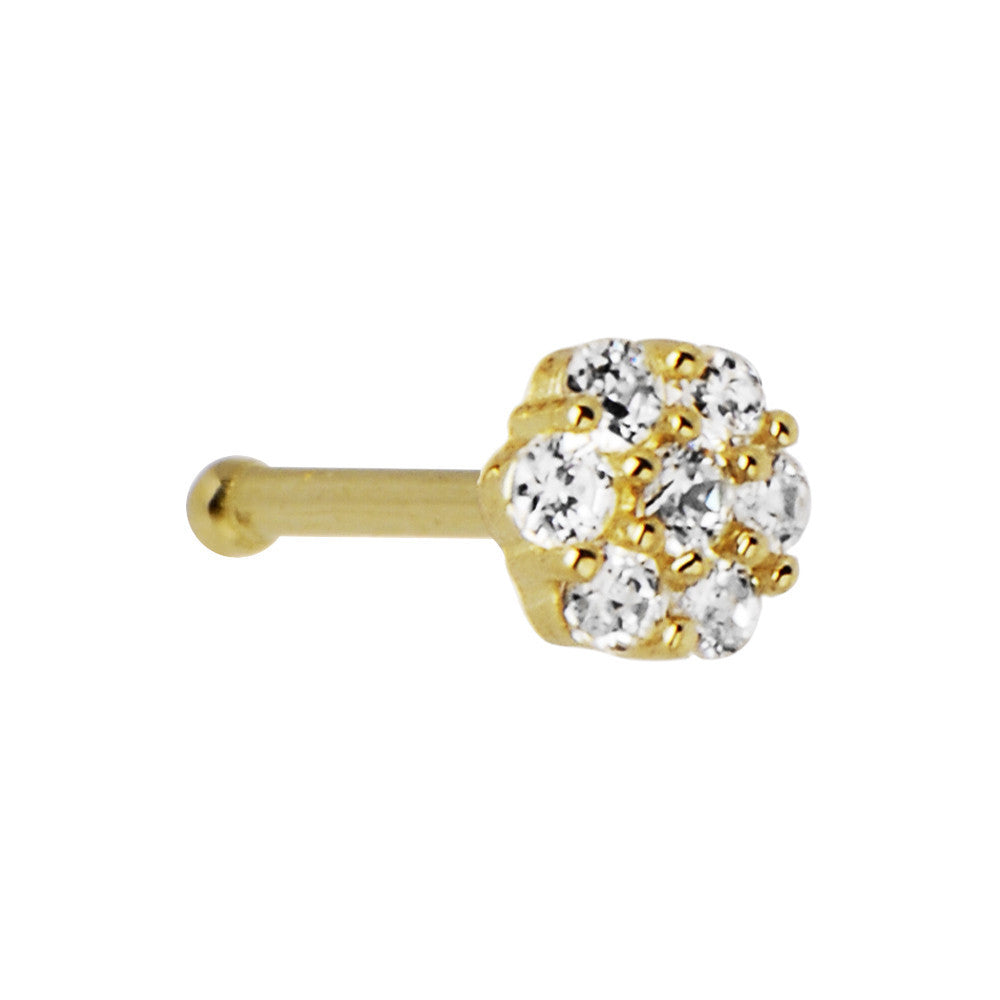 Solid 14KT Yellow Gold Clear CZ Flower Nose Bone