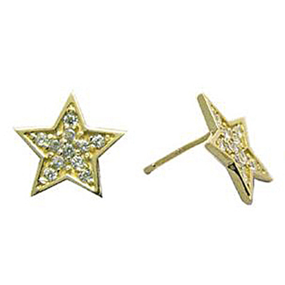 14kt Yellow Gold 12mm CZ Paved Star Stud Earrings