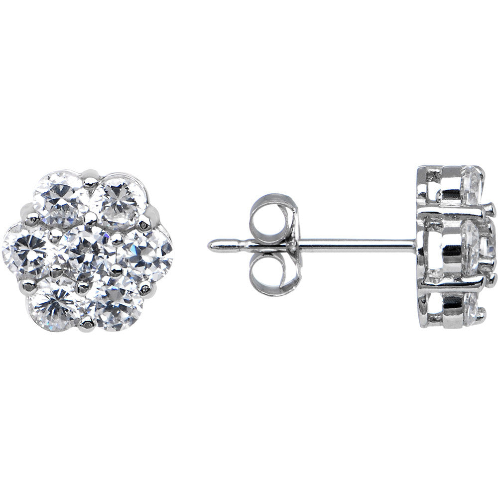 14kt White Gold 7mm CZ Flower Stud Earrings