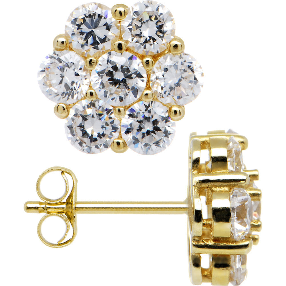 14kt Yellow Gold 8mm CZ Flower Stud Earrings