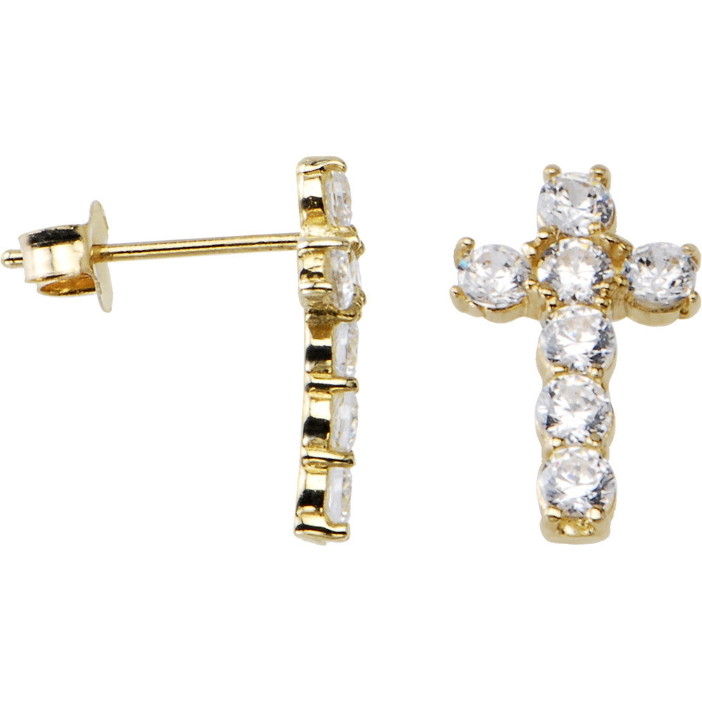 14kt Yellow Gold CZ Cross Stud Earrings