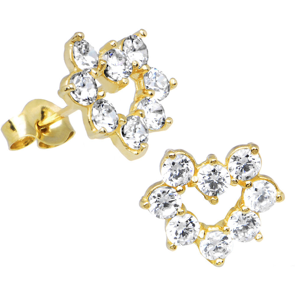 14kt Yellow Gold Cubic Zirconia Heart Stud Earrings