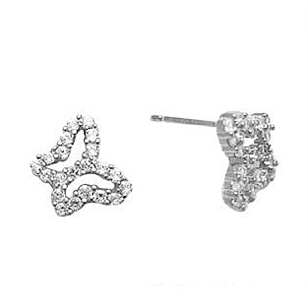 14kt White Gold CZ Hollow Butterfly Stud Earrings