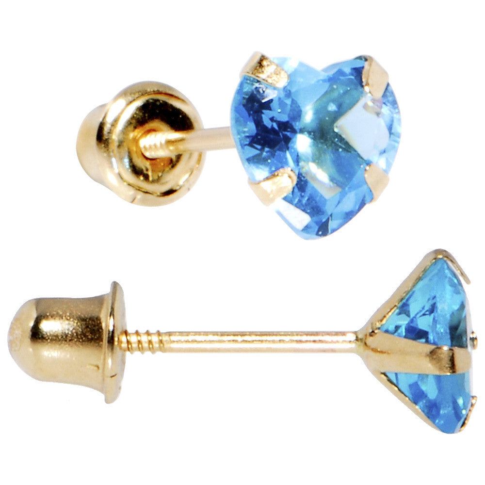 14kt Yellow Gold .47 Carat CZ Heart December Birthstone Earrings