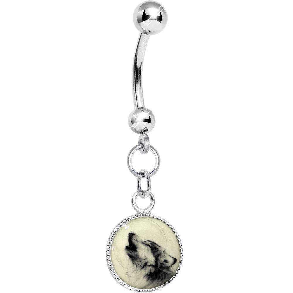 Glow in the Dark Howling Wolf Dangle Belly Ring