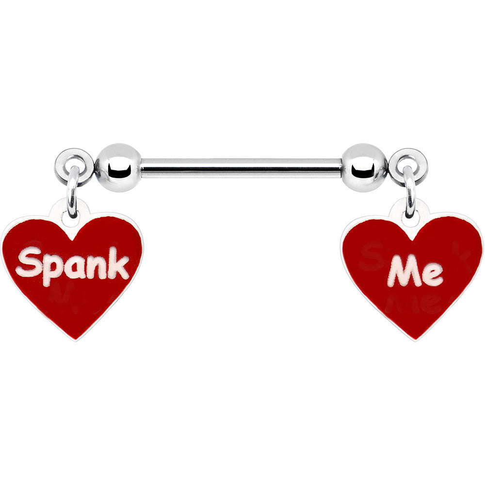 14 Gauge 5/8 Red Spank Me Valentines Day Heart Nipple Ring Set